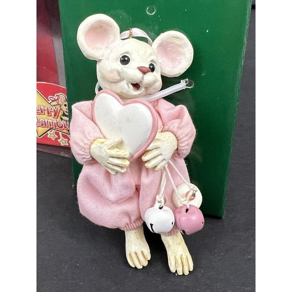 Vtg Kurt Adler Jingle‎ Bell Mouse Ornament with Heart Ceramic Anthropomorphic - Picture 2 of 7